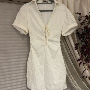 Zara Linen Stretch Dress with Keyhole Tie Front